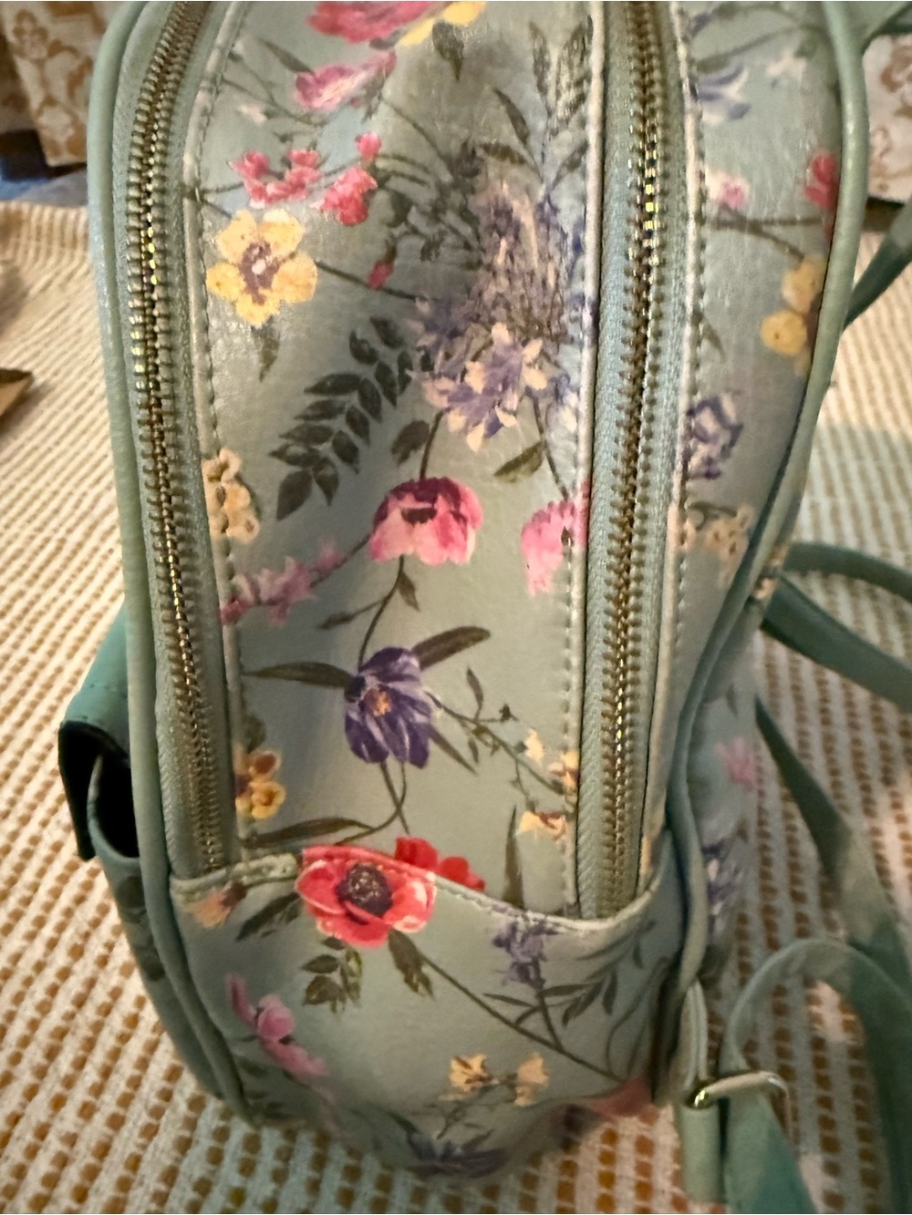Big Buddha Mint Green Floral Mini Backpack with Gold Hardware - Picture 5 of 10